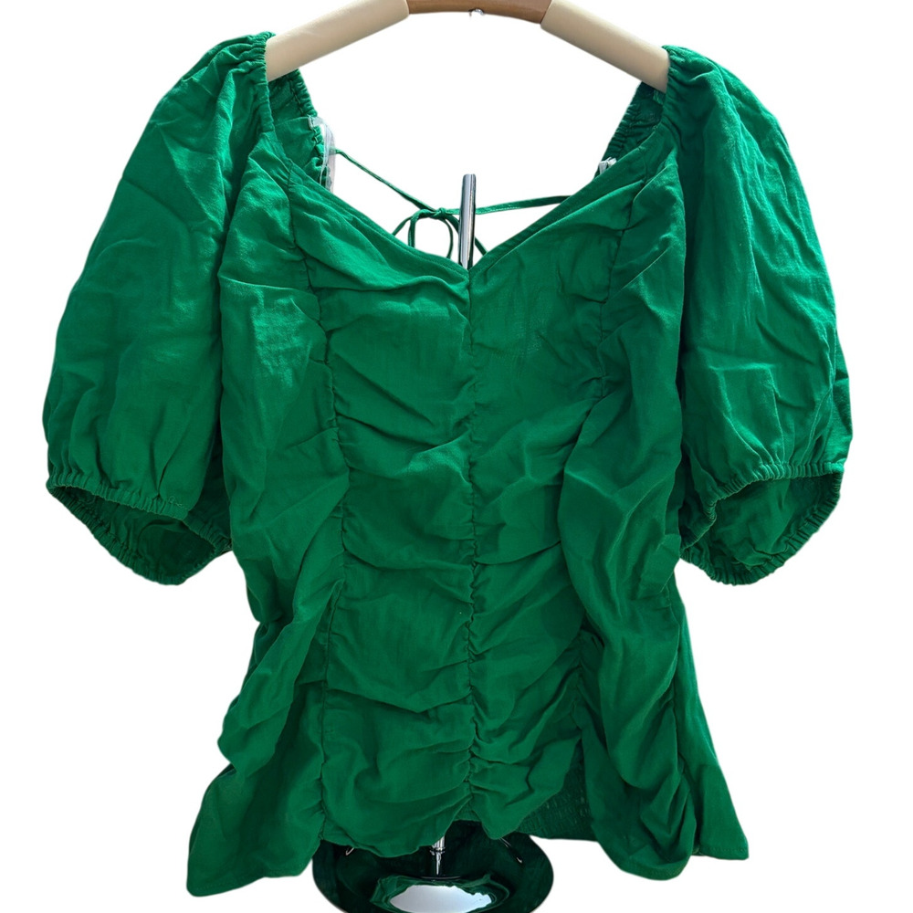 Ava & Viv Women's Plus Size Green Puff Short Sleeve Blouse - Size 3X - NWT